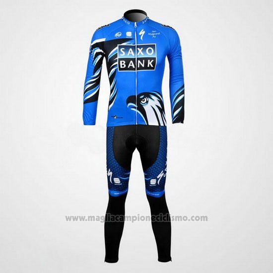 2012 Abbigliamento Ciclismo Saxo Bank Blu e Nero Manica Lunga e Salopette